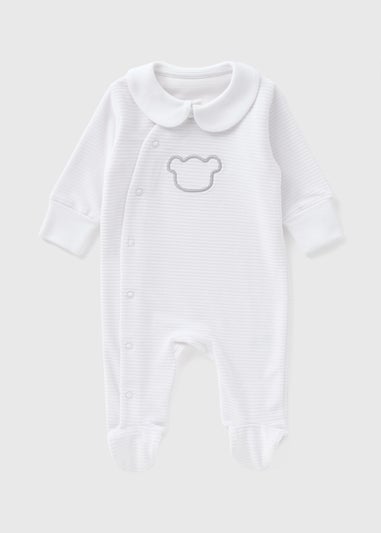 Baby White Bear Ribbed Sleepsuit (Newborn-18mths)