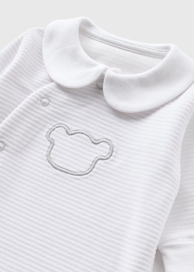 Baby White Bear Ribbed Sleepsuit (Newborn-18mths)