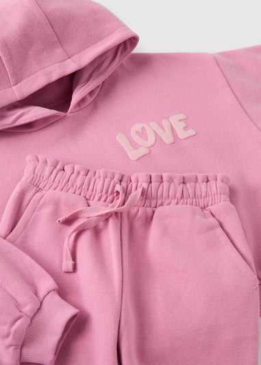 Girls Pink Love Hoodie & Jogging Bottoms Set (1-7yrs)