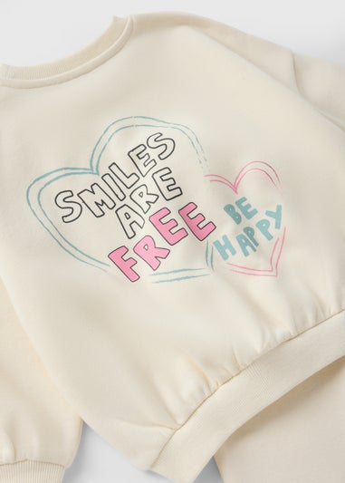 Girls Cream Smile Sweatshirt & Jogging Bottom Set (1-7yrs)