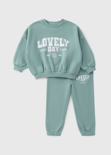 Girls Green Lovely Day Sweatshirt & Jogging Bottoms (1-7yrs)