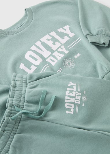 Girls Green Lovely Day Sweatshirt & Jogging Bottoms (1-7yrs)