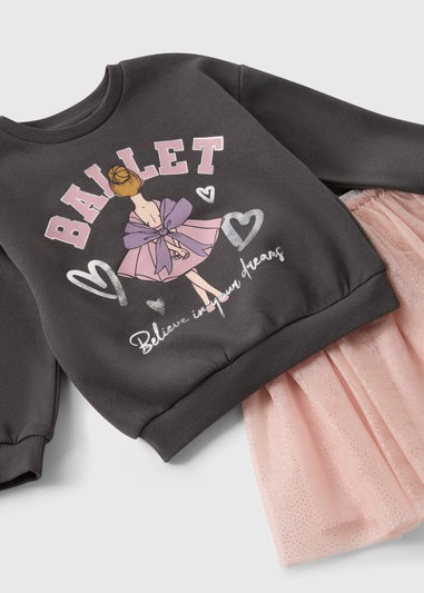 Girls Charcoal Ballet Sweatshirt & Skirt Set (1-7yrs)