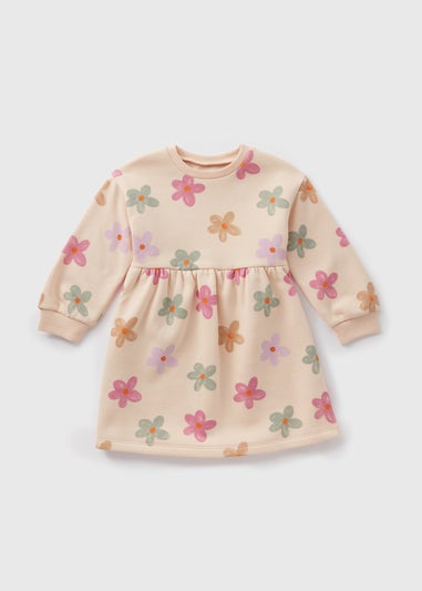 Girls Beige Floral Dress (1-7yrs)