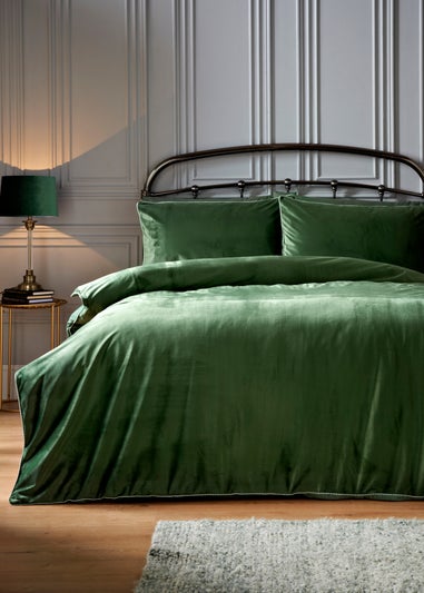 Green Velvet Trim Duvet Set