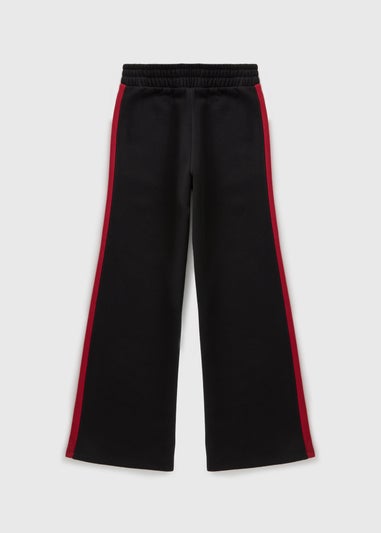 Girls Black Side Stripe Wide Leg Jogging Bottoms (7-15yrs)