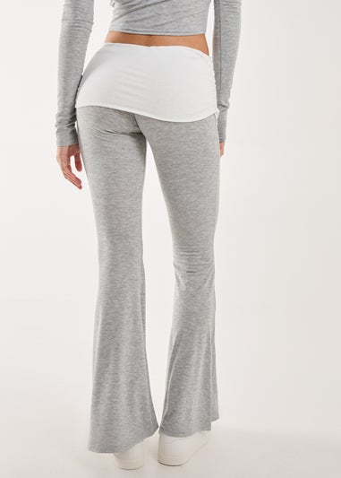 Pink Vanilla Grey Fold Over Two Tone Flared Leggings