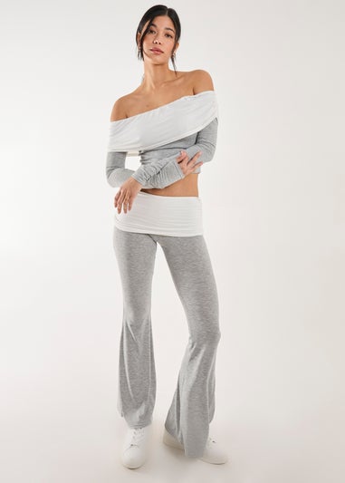 Pink Vanilla Grey Fold Over Two Tone Flared Leggings