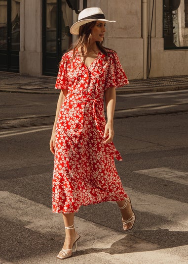 Threadbare Red Pastill Button Down Midi Dress