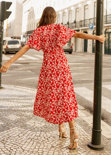 Threadbare Red Pastill Button Down Midi Dress