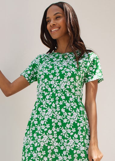 Threadbare Green Danni Cotton Smock-Style Dress