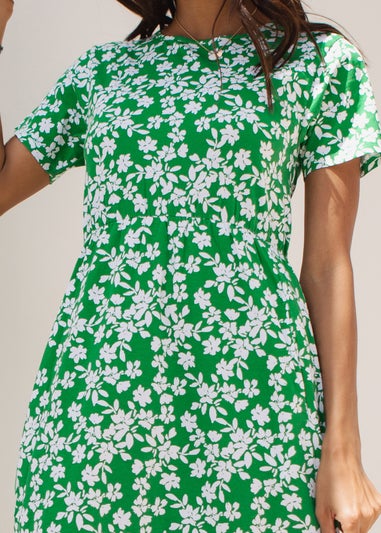 Threadbare Green Danni Cotton Smock-Style Dress