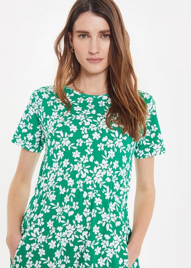 Threadbare Green Danni Cotton Smock-Style Dress