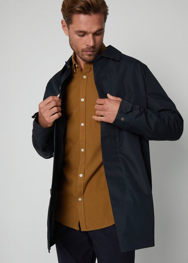 Threadbare Navy Showerproof Longline Tailored Mac