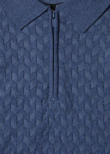 Threadbare Blue Marrick Textured Short Sleeve Knitted Polo