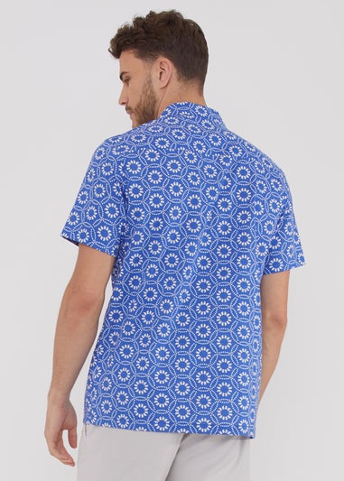 Threadbare Blue Short Sleeve Floral Print Cotton Shirt