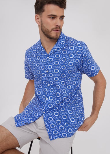 Threadbare Blue Short Sleeve Floral Print Cotton Shirt