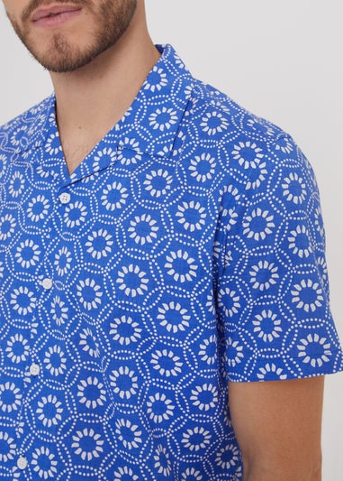 Threadbare Blue Short Sleeve Floral Print Cotton Shirt