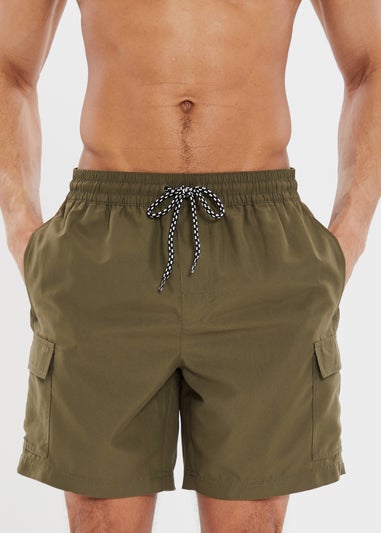 Threadbare Khaki Mid-length Cargo Swim Shorts