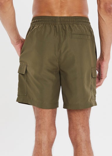 Threadbare Khaki Mid-length Cargo Swim Shorts
