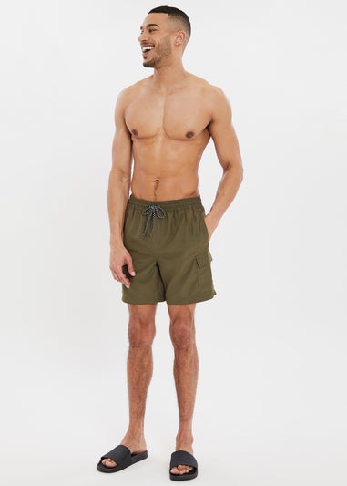 Threadbare Khaki Mid-length Cargo Swim Shorts