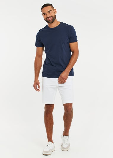 Threadbare White Cotton Turn-Up Chino Shorts with Woven Belt