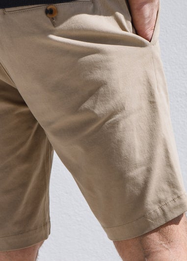 Threadbare Stone Conta Cotton Turn-Up Chino Shorts with Woven Belt