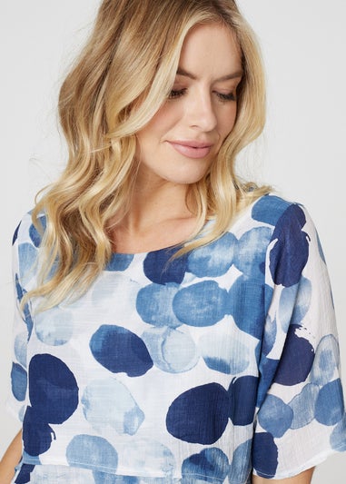 Izabel London Blue Polka Dot Layered Blouse Top