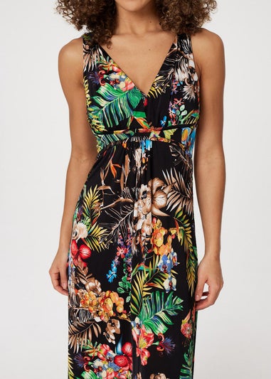 Izabel London Black Tropical Print Empire Maxi Dress