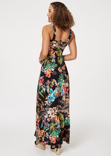 Izabel London Black Tropical Print Empire Maxi Dress