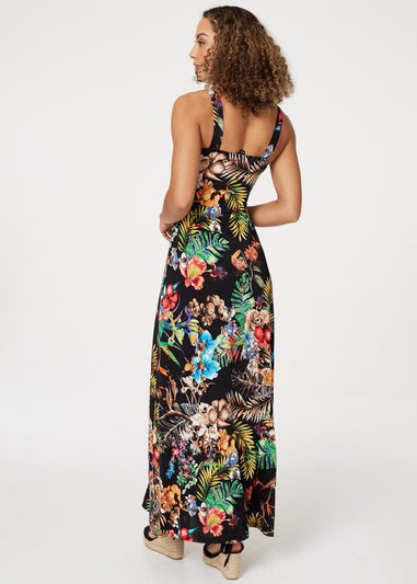 Izabel London Black Tropical Print Empire Maxi Dress