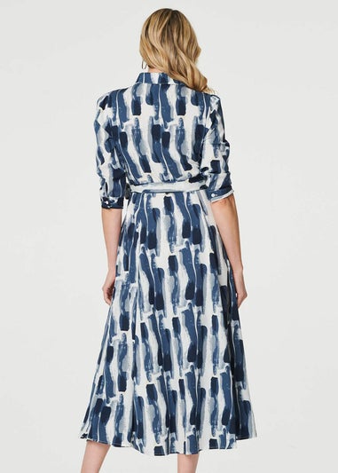 Izabel London Blue Printed Tailored Midi Shirt Dress