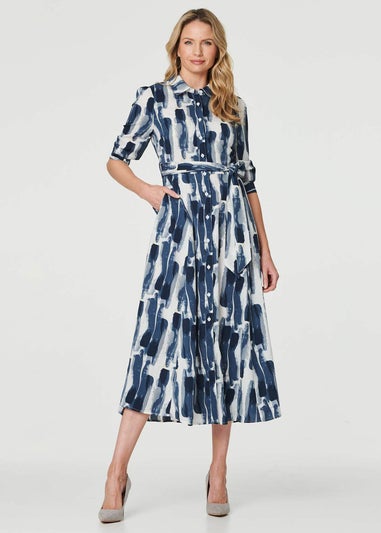 Izabel London Blue Printed Tailored Midi Shirt Dress