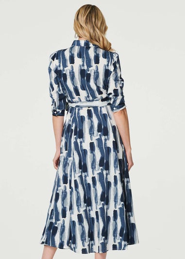 Izabel London Blue Printed Tailored Midi Shirt Dress