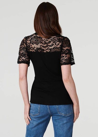 Izabel London Black Lace Sleeve V-Neck Peplum Top