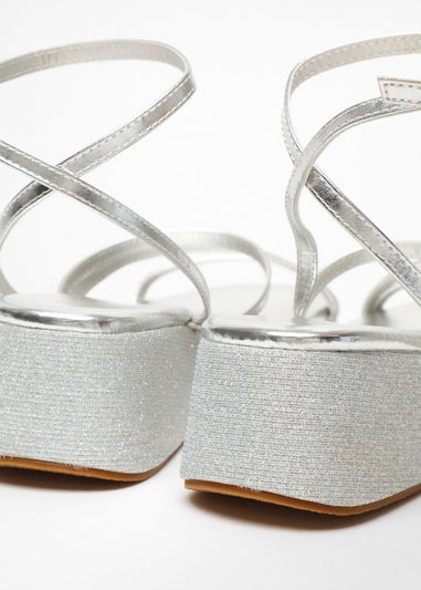 Quiz Silver Glitter Strappy Flatform Sandals