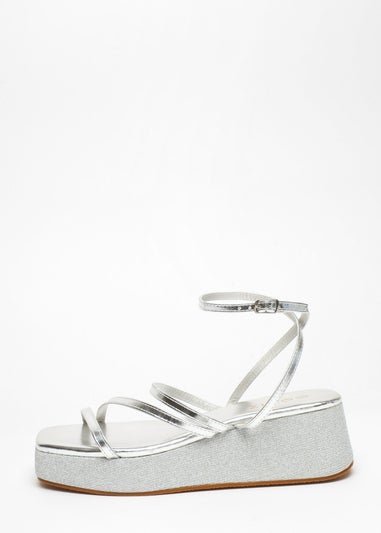 Quiz Silver Glitter Strappy Flatform Sandals