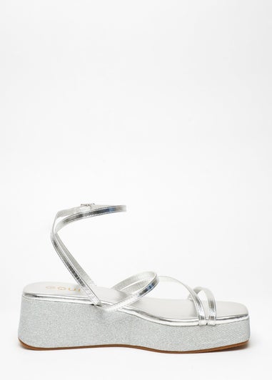 Quiz Silver Glitter Strappy Flatform Sandals