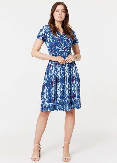Izabel London Blue Tie Dye Faux Wrap Short Dress