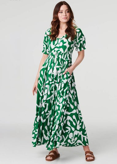 Izabel London Green Printed Puff Sleeve Maxi Dress