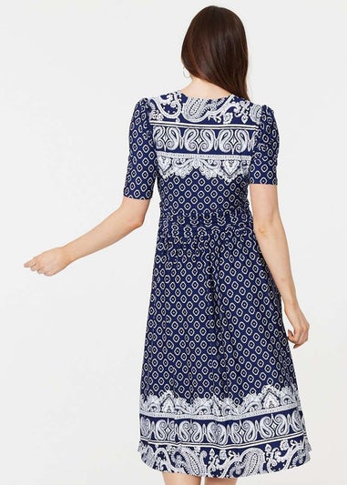 Izabel London Navy Printed Midi Dress