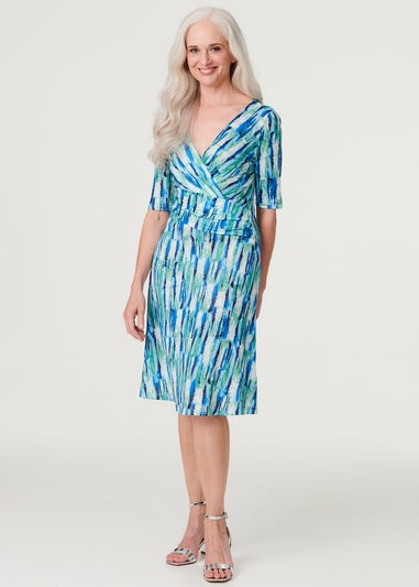 Izabel London Green Printed Faux Wrap Dress