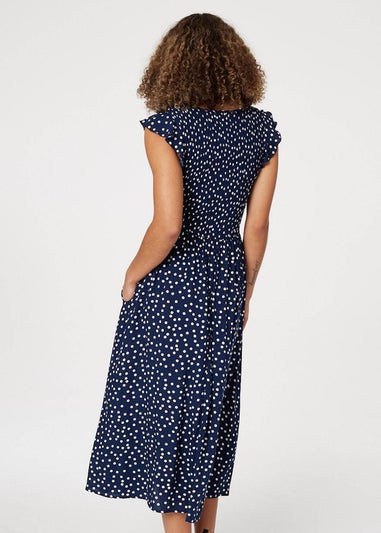 Izabel London Navy Polka Dot Cap Sleeve Midi Dress