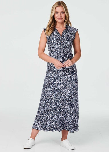 Izabel London Navy Floral Ruched Front Maxi Dress