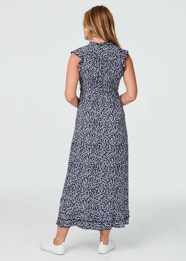 Izabel London Navy Floral Ruched Front Maxi Dress