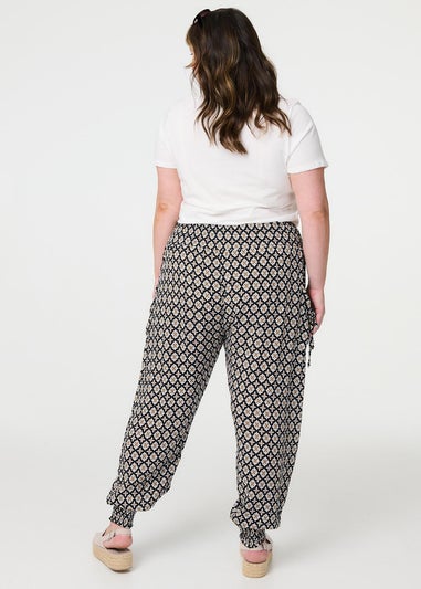 Izabel London Black Mosaic Print Shirred Harem Pants