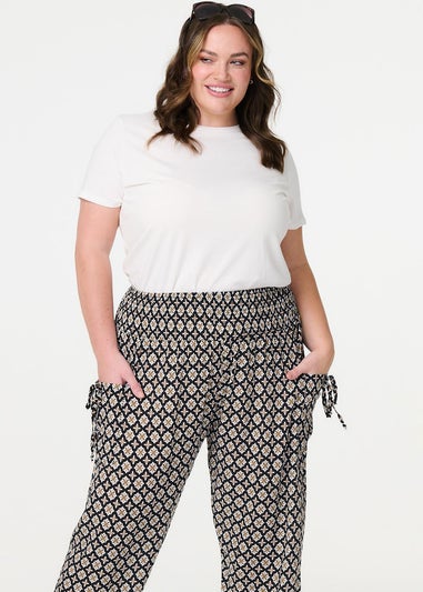 Izabel London Black Mosaic Print Shirred Harem Pants