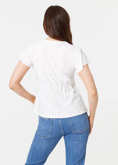 Izabel London White Broderie Anglaise Lace Trim Blouse