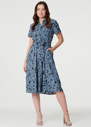 Izabel London Blue Printed Short Sleeve Shirt Dress