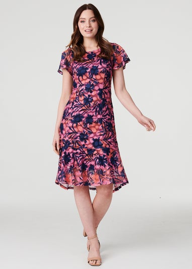 Izabel London Navy Floral Lace High Low Midi Dress